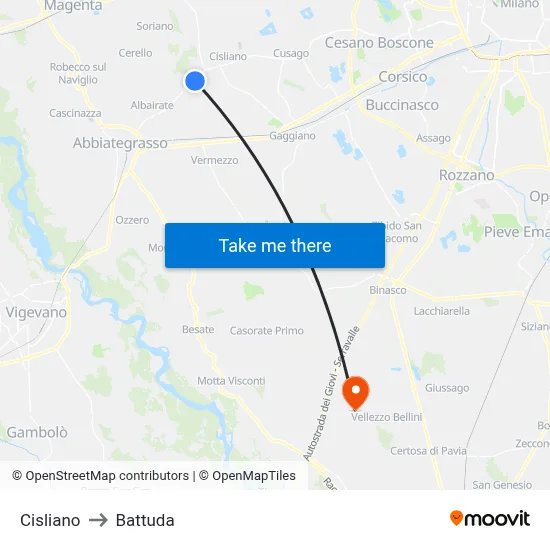 Cisliano to Battuda map