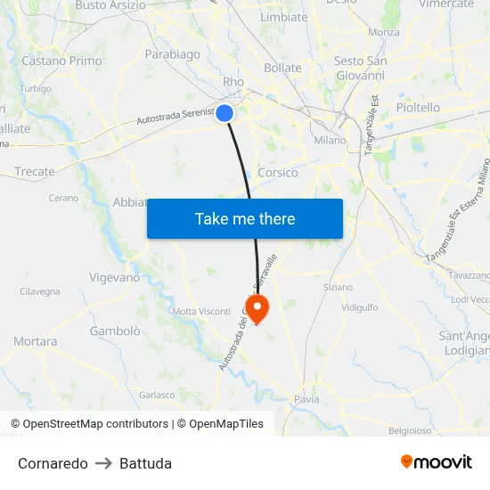 Cornaredo to Battuda map