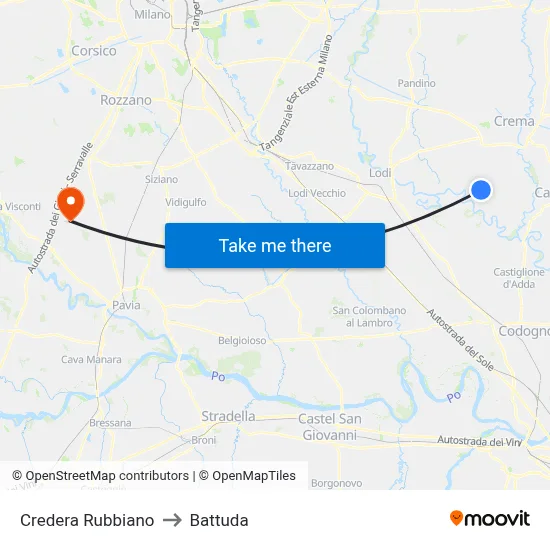 Credera Rubbiano to Battuda map