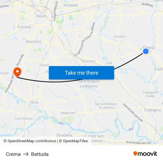 Crema to Battuda map
