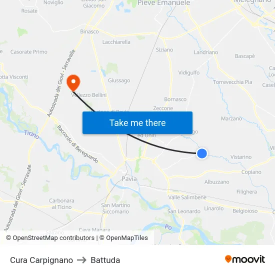 Cura Carpignano to Battuda map