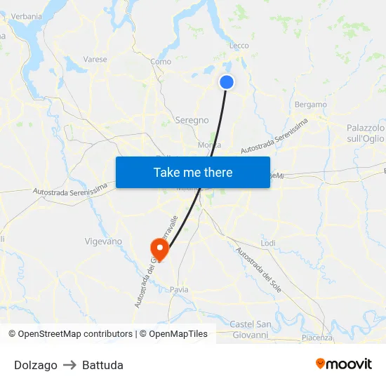 Dolzago to Battuda map