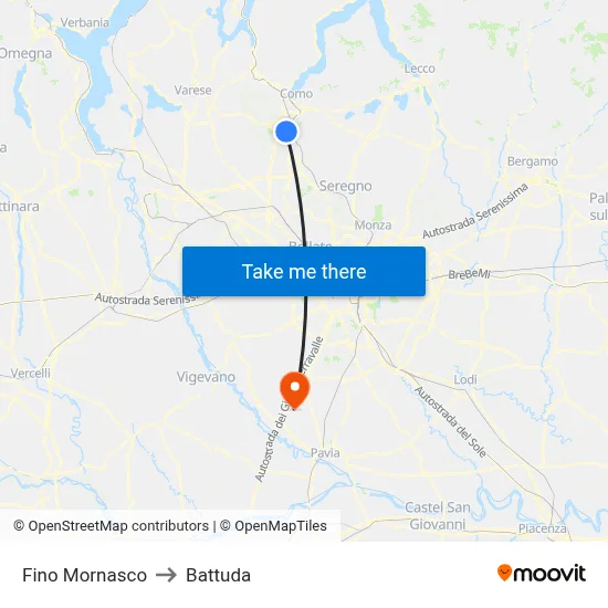 Fino Mornasco to Battuda map