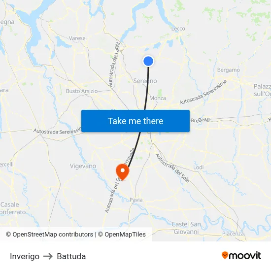 Inverigo to Battuda map