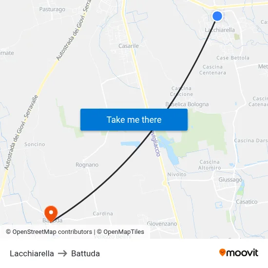 Lacchiarella to Battuda map