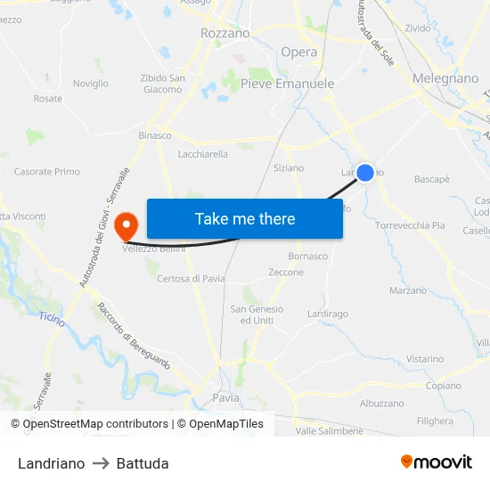 Landriano to Battuda map