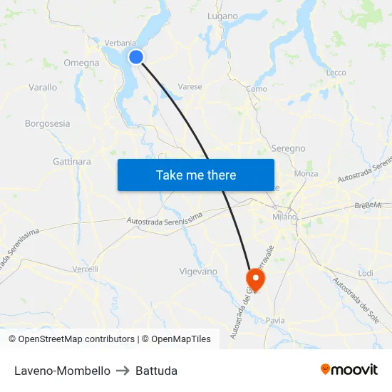 Laveno-Mombello to Battuda map
