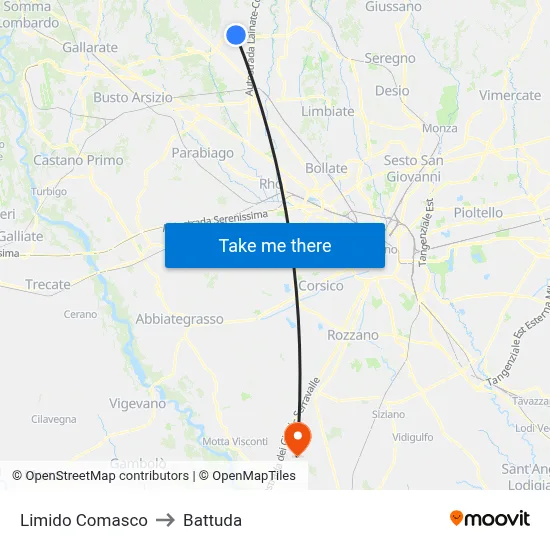 Limido Comasco to Battuda map