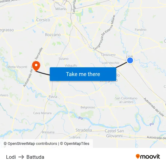 Lodi to Battuda map