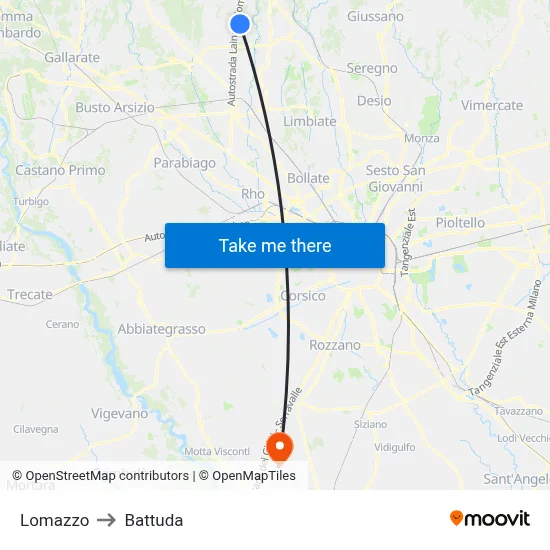 Lomazzo to Battuda map