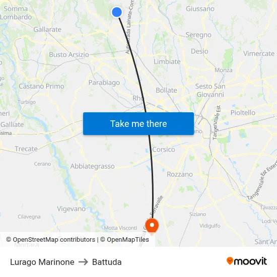 Lurago Marinone to Battuda map