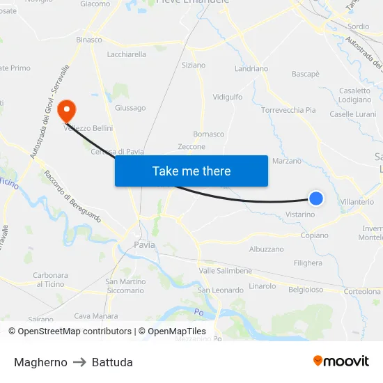 Magherno to Battuda map