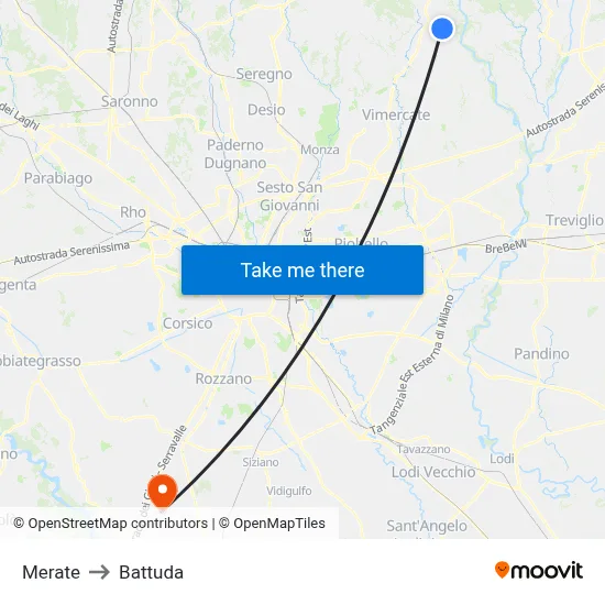 Merate to Battuda map
