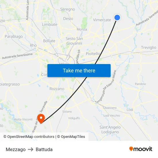 Mezzago to Battuda map
