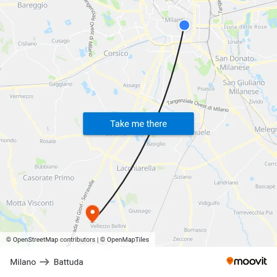Milan to Battuda map