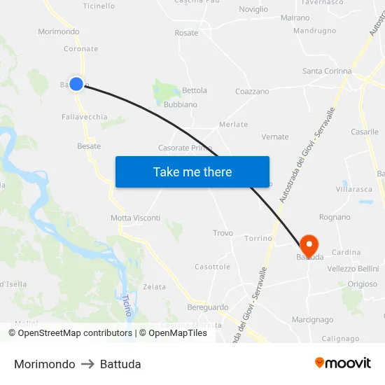 Morimondo to Battuda map