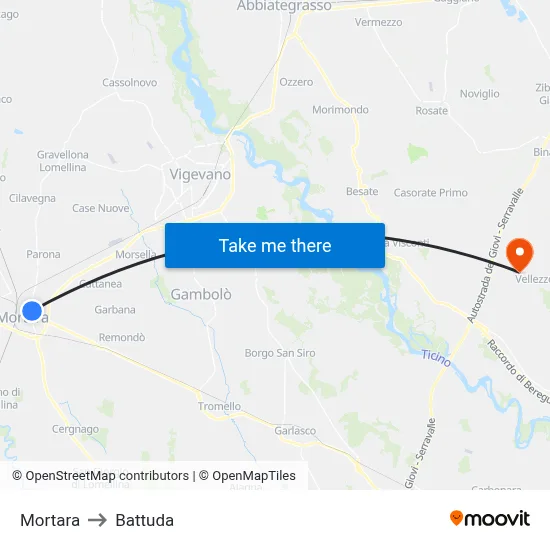 Mortara to Battuda map