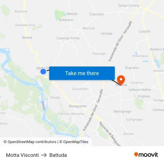 Motta Visconti to Battuda map