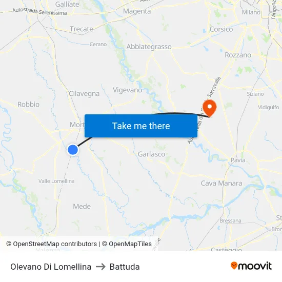 Olevano Di Lomellina to Battuda map