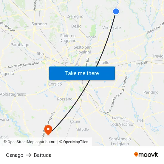 Osnago to Battuda map