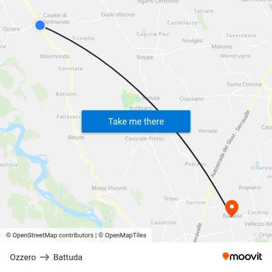 Ozzero to Battuda map