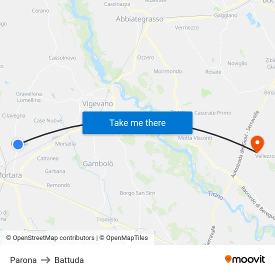 Parona to Battuda map