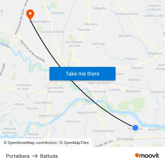 Portalbera to Battuda map