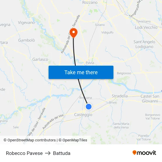 Robecco Pavese to Battuda map