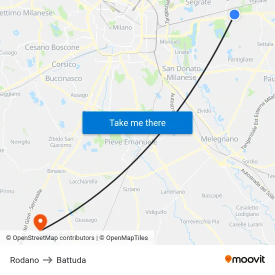 Rodano to Battuda map