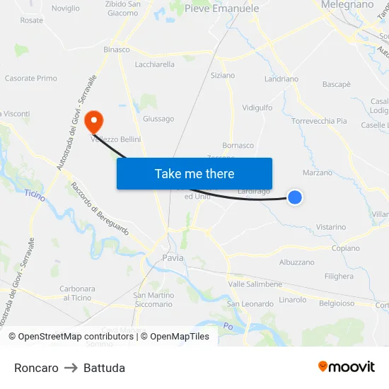 Roncaro to Battuda map