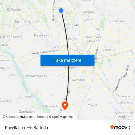 Rovellasca to Battuda map