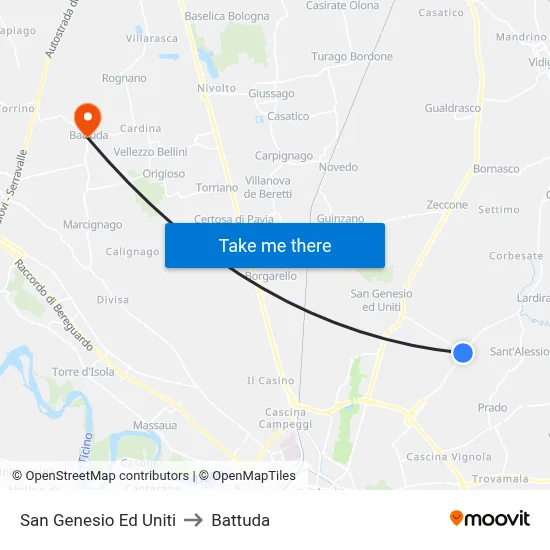 San Genesio Ed Uniti to Battuda map