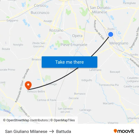 San Giuliano Milanese to Battuda map