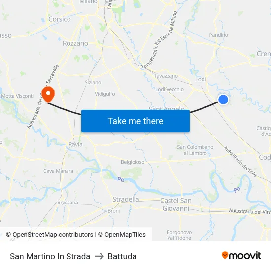 San Martino In Strada to Battuda map