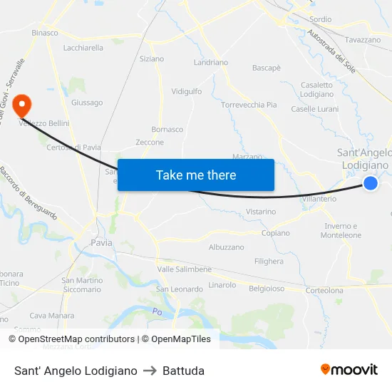 Sant' Angelo Lodigiano to Battuda map