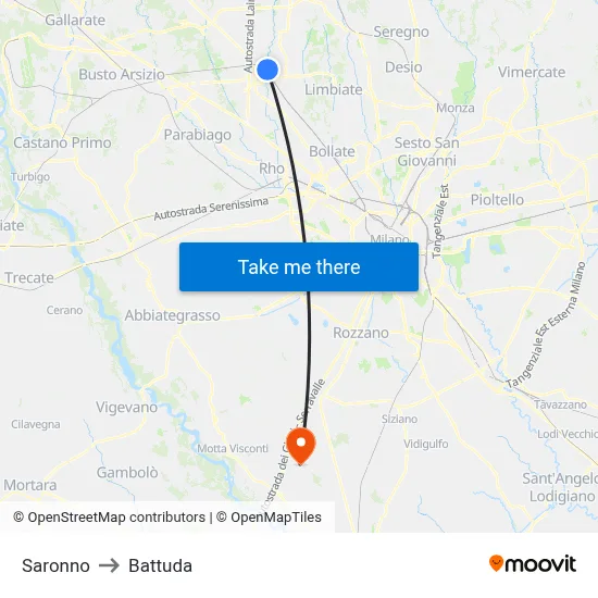 Saronno to Battuda map