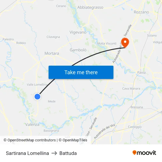 Sartirana Lomellina to Battuda map
