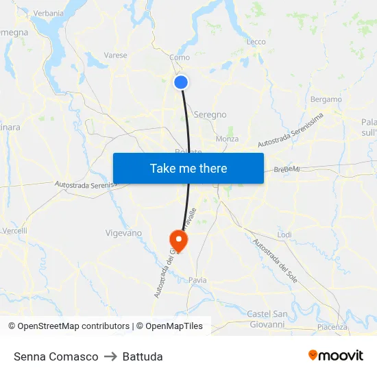 Senna Comasco to Battuda map