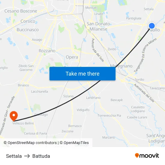 Settala to Battuda map