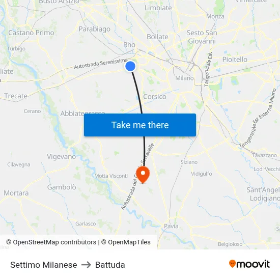 Settimo Milanese to Battuda map