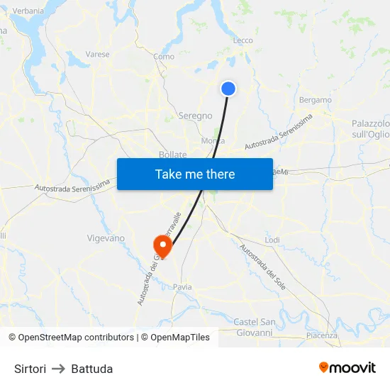 Sirtori to Battuda map