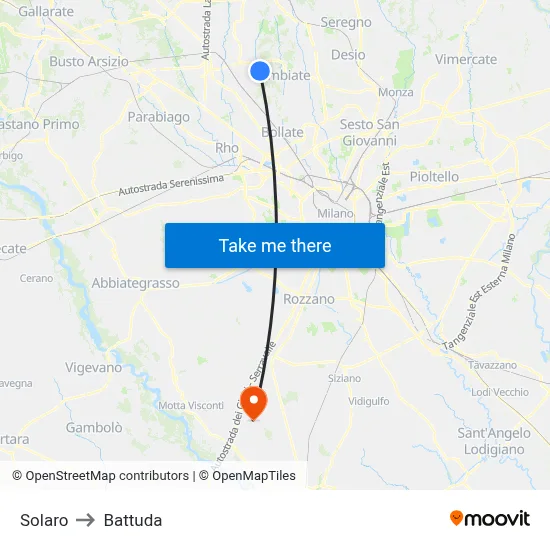 Solaro to Battuda map