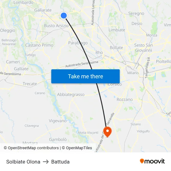 Solbiate Olona to Battuda map
