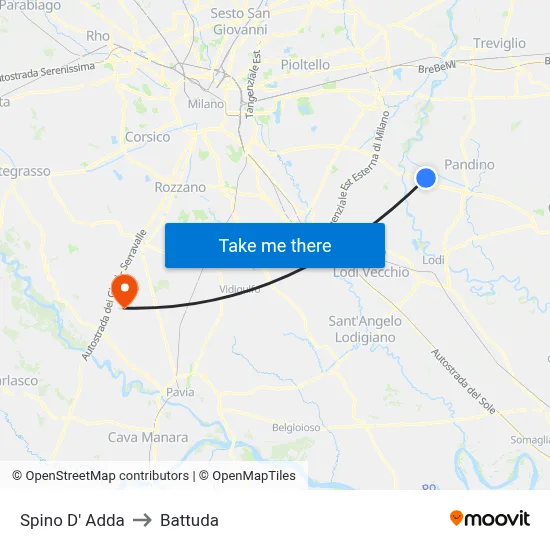 Spino D' Adda to Battuda map