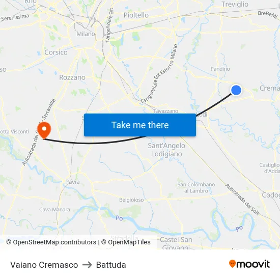 Vaiano Cremasco to Battuda map