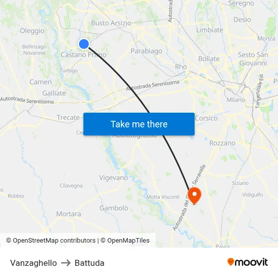 Vanzaghello to Battuda map