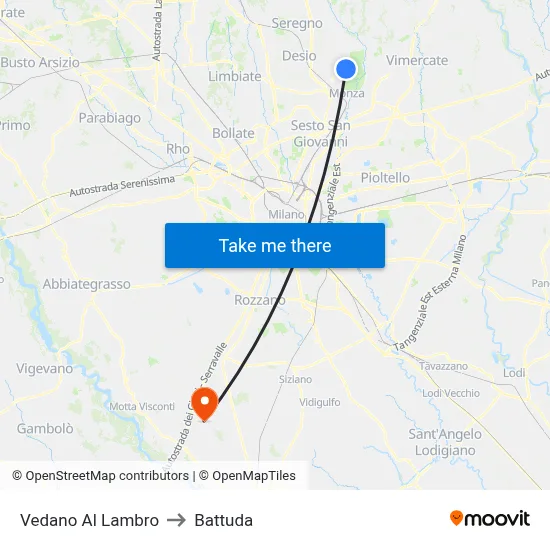 Vedano Al Lambro to Battuda map