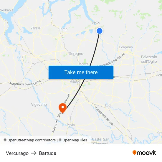 Vercurago to Battuda map