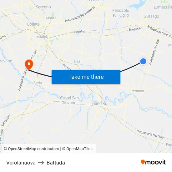 Verolanuova to Battuda map