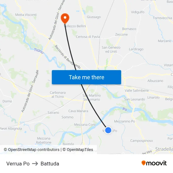 Verrua Po to Battuda map